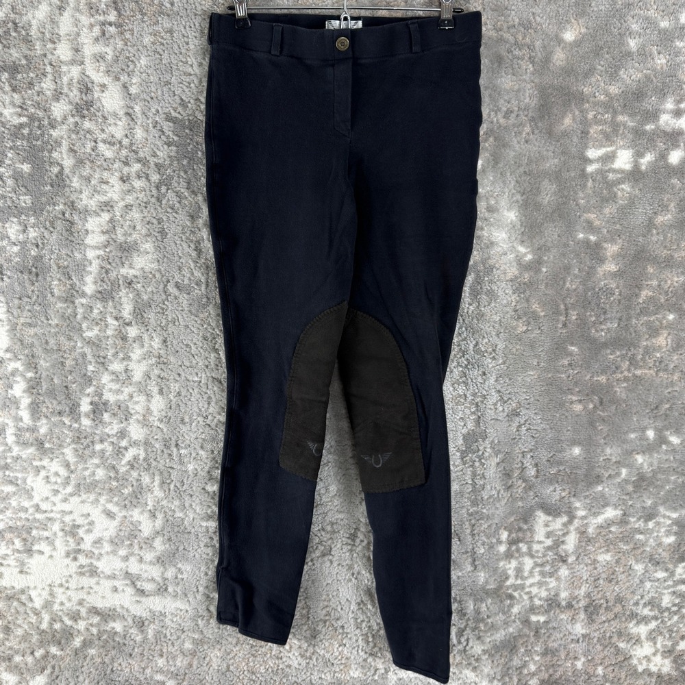 TuffRider Size 28 Lowrise Pull On Knee Patch Equestrian Breeches Black Women